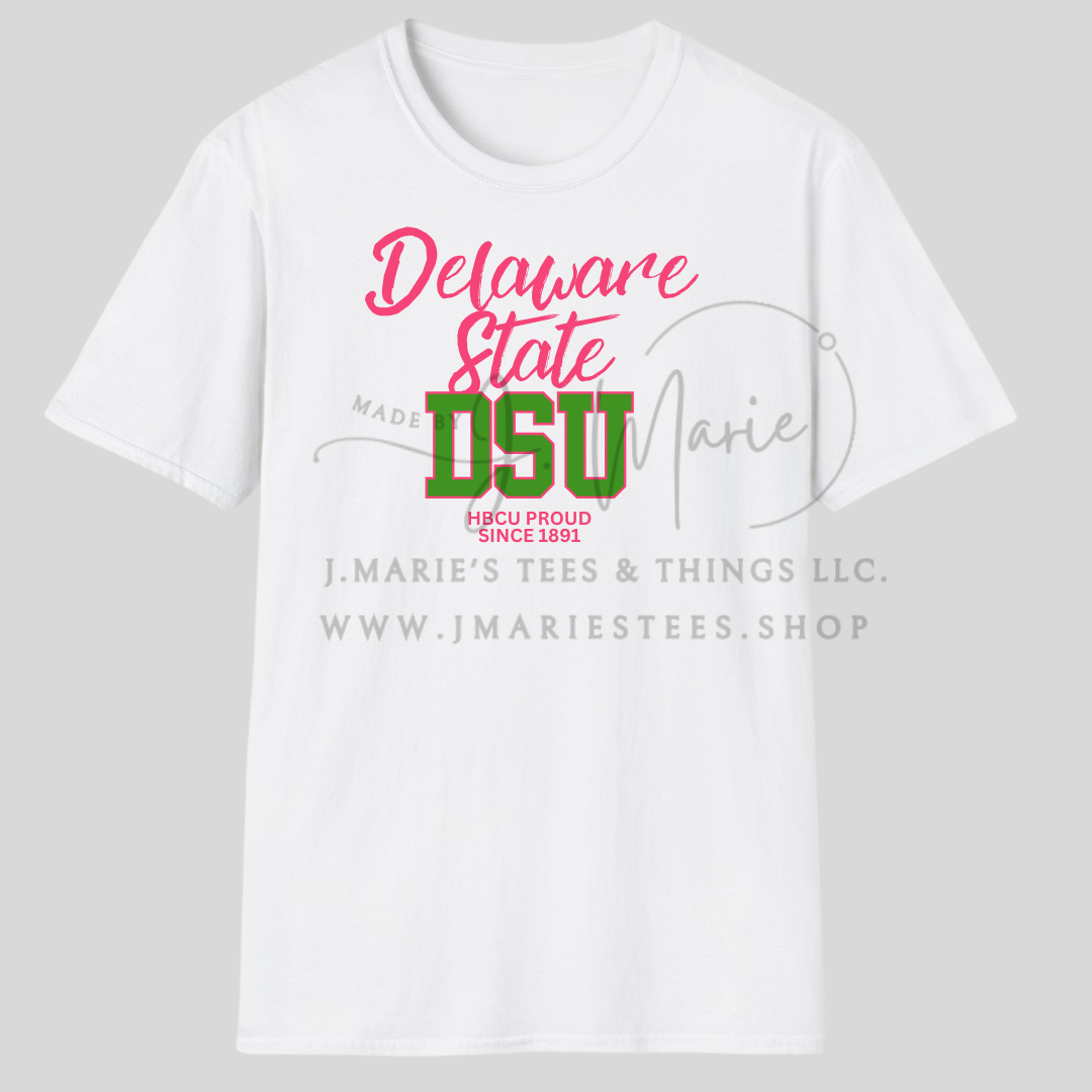 Delaware State DSU HBCU Proud Tee – Pink & Green