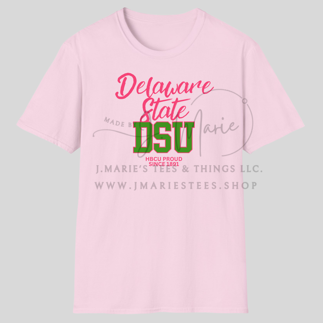 Delaware State DSU HBCU Proud Tee – Pink & Green