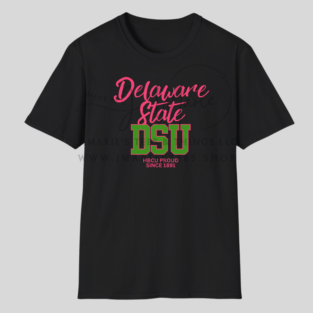 Delaware State DSU HBCU Proud Tee – Pink & Green