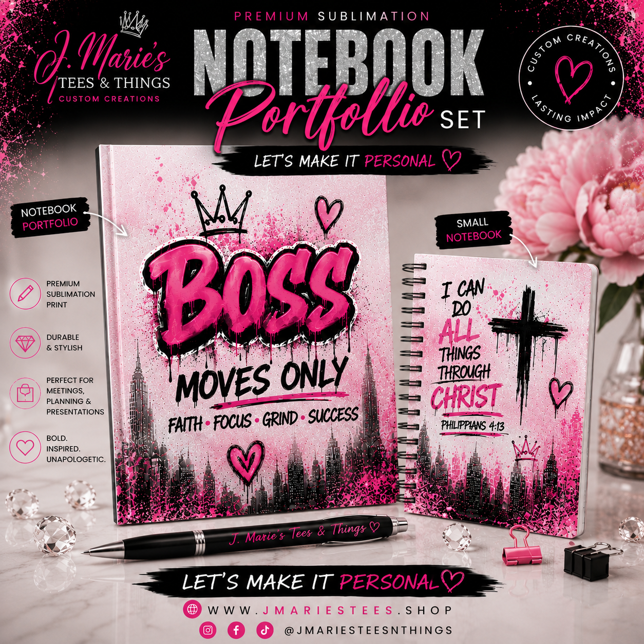 Custom Spiral Notebook & Notebook Portfolio Set – Personalized Sublimation Designs