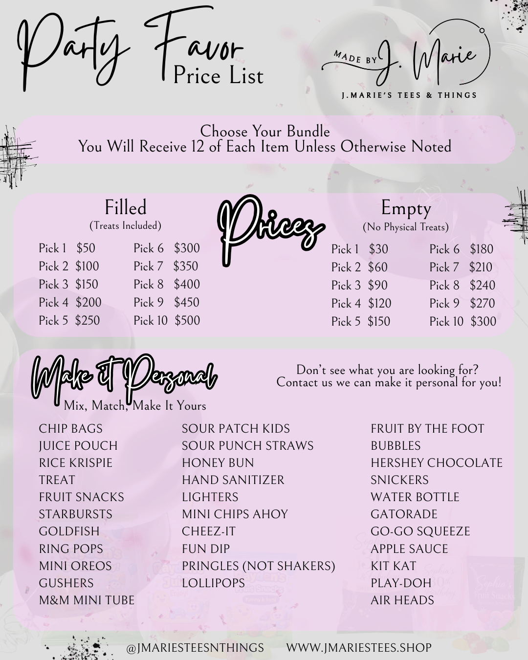 Custom Party Favors Build Your Own Bundle